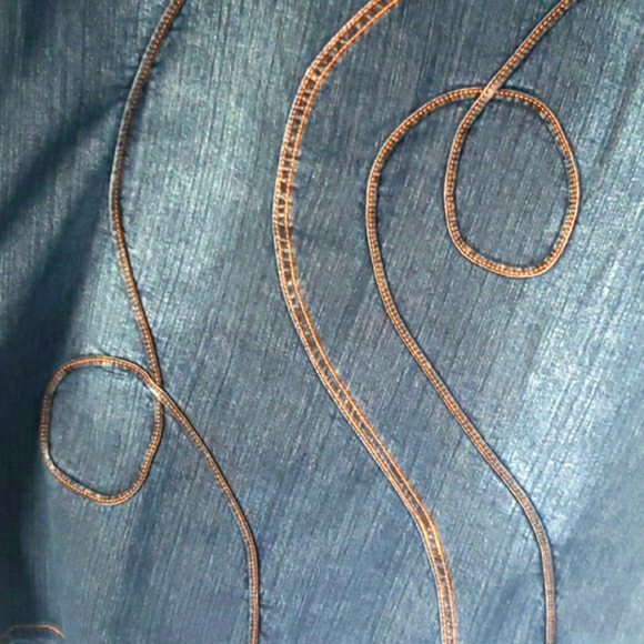 Denim distress modesty with aplique cowgirl maxi skirt 16 - Picture 3 of 6